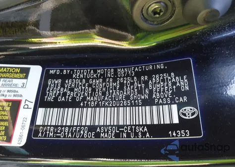 2013 Toyota Camry Se from USA, damaged, VIN 4T1BF1FK2DU265115